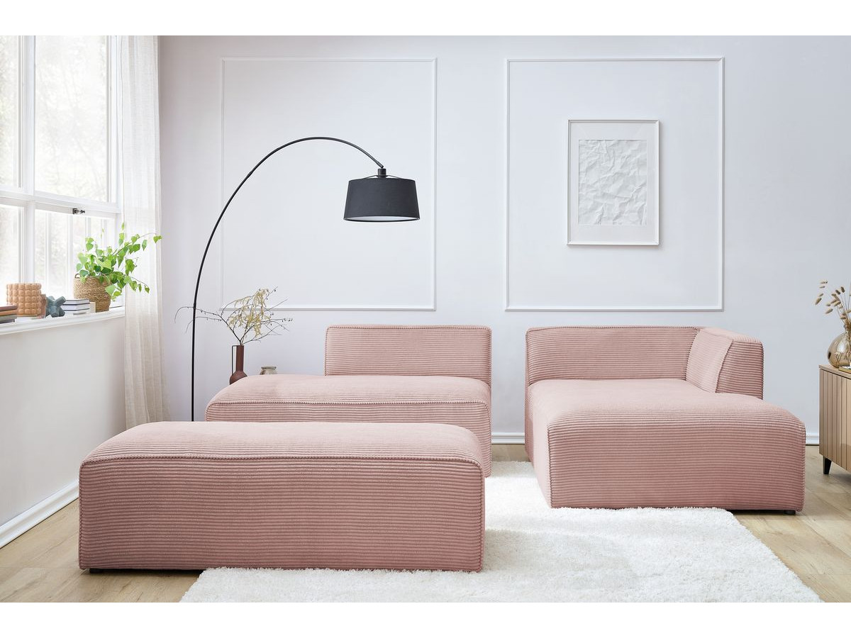 Canapé d'angle fixe modulable MEGEVE tissu velours côtelé avec pouf