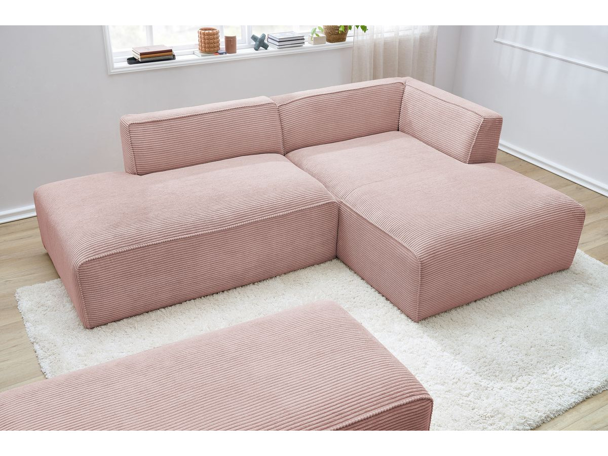 Canapé d'angle fixe modulable MEGEVE tissu velours côtelé avec pouf