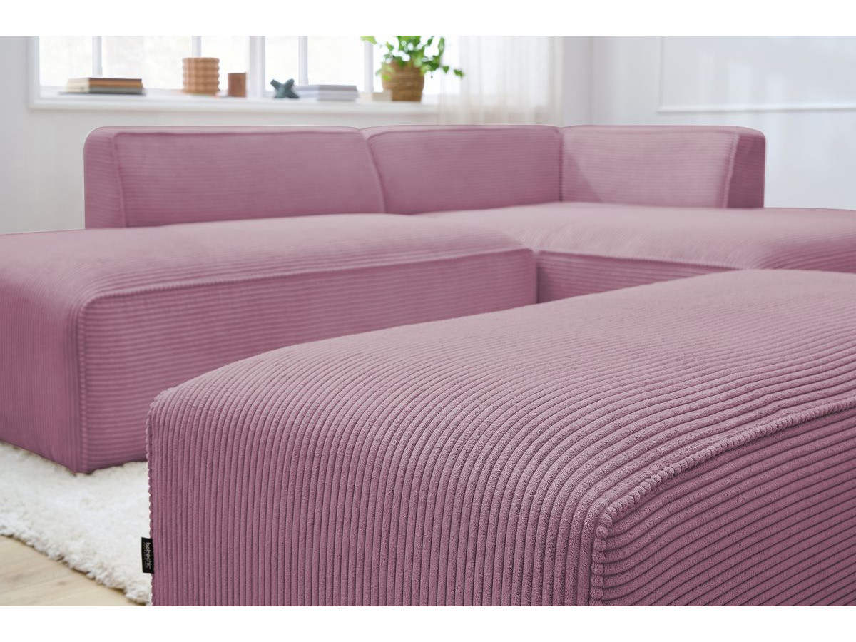 Canapé d'angle fixe modulable MEGEVE tissu velours côtelé avec pouf