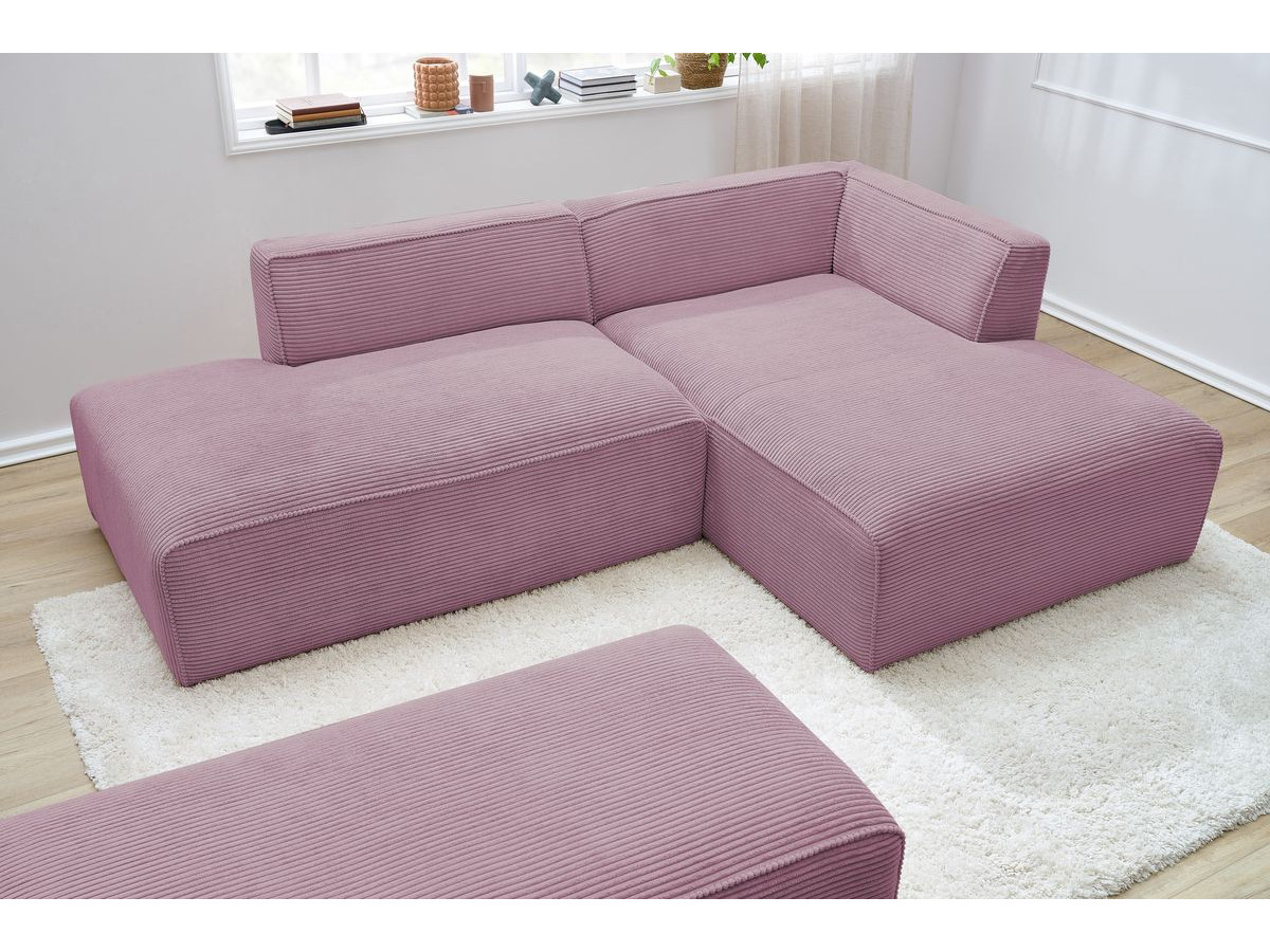 Canapé d'angle fixe modulable MEGEVE tissu velours côtelé avec pouf