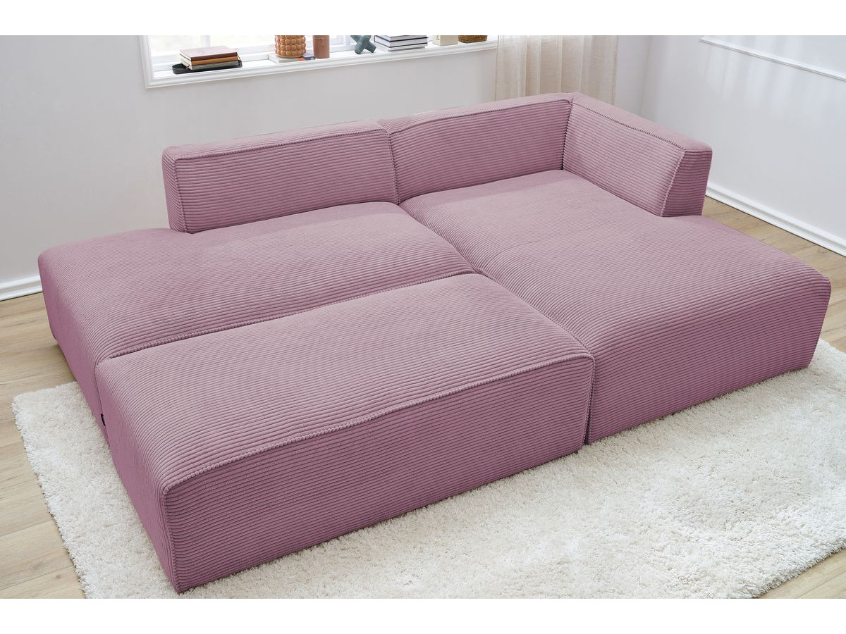 Canapé d'angle fixe modulable MEGEVE tissu velours côtelé avec pouf