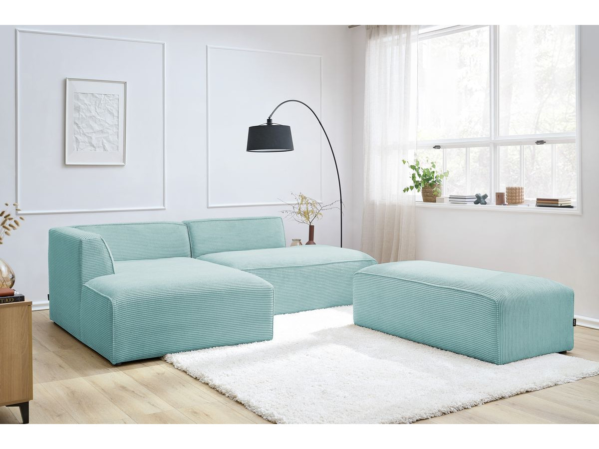 Canapé d'angle fixe modulable MEGEVE tissu velours côtelé avec pouf