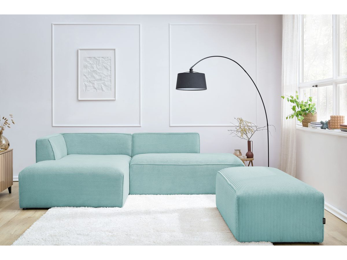 Canapé d'angle fixe modulable MEGEVE tissu velours côtelé avec pouf