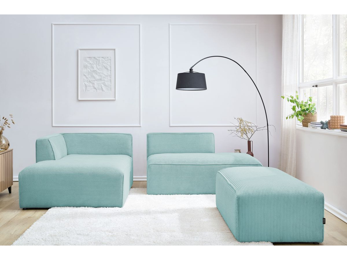 Canapé d'angle fixe modulable MEGEVE tissu velours côtelé avec pouf