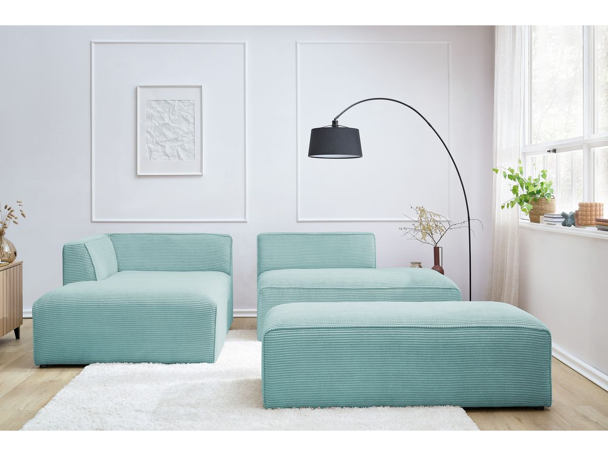 Canapé d'angle fixe modulable MEGEVE tissu velours côtelé avec pouf