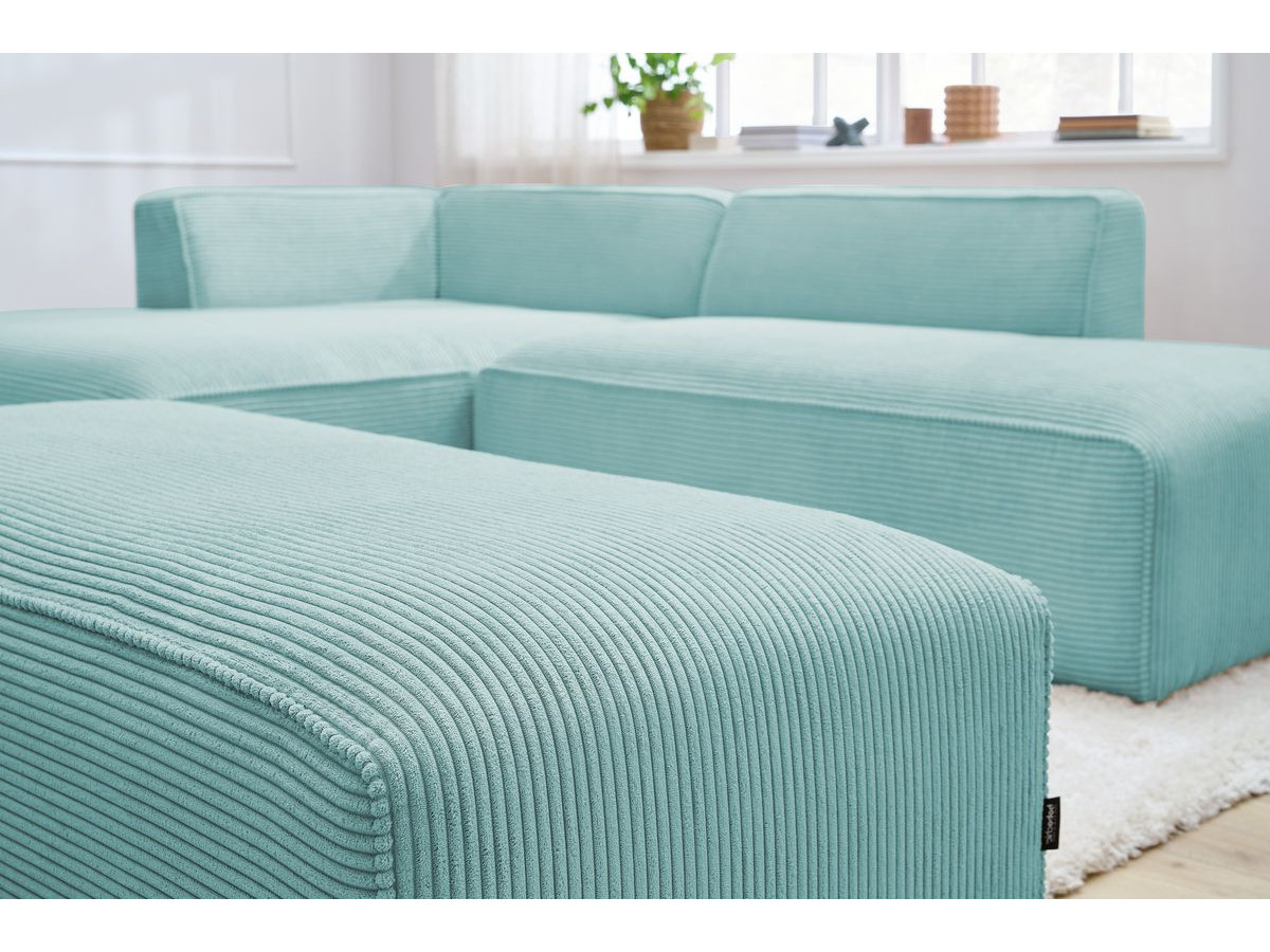 Canapé d'angle fixe modulable MEGEVE tissu velours côtelé avec pouf