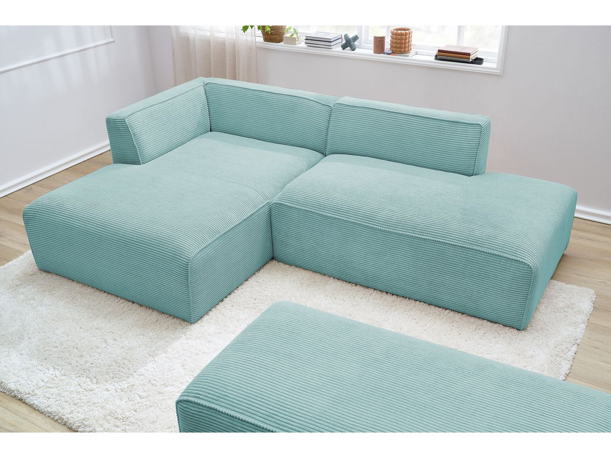 Canapé d'angle fixe modulable MEGEVE tissu velours côtelé avec pouf