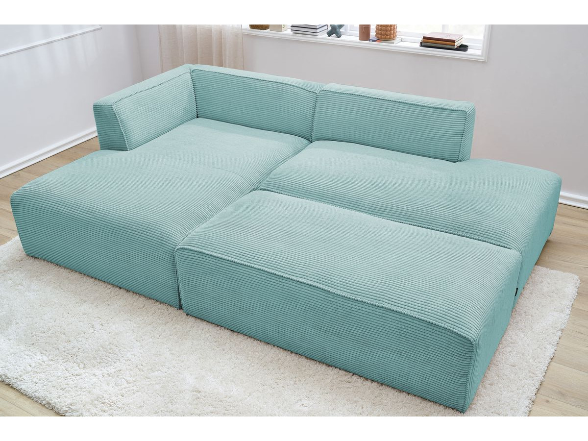 Canapé d'angle fixe modulable MEGEVE tissu velours côtelé avec pouf