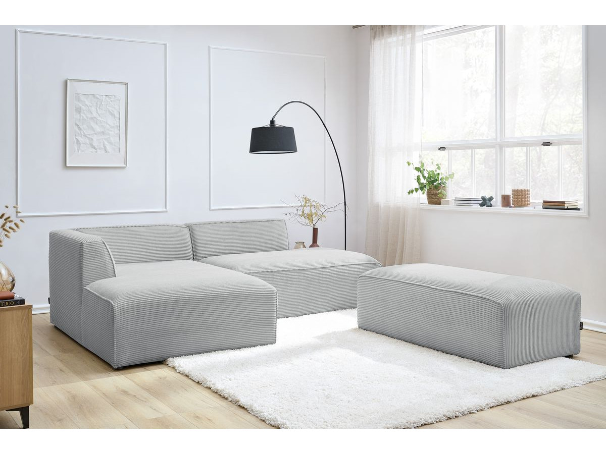 Canapé d'angle fixe modulable MEGEVE tissu velours côtelé avec pouf