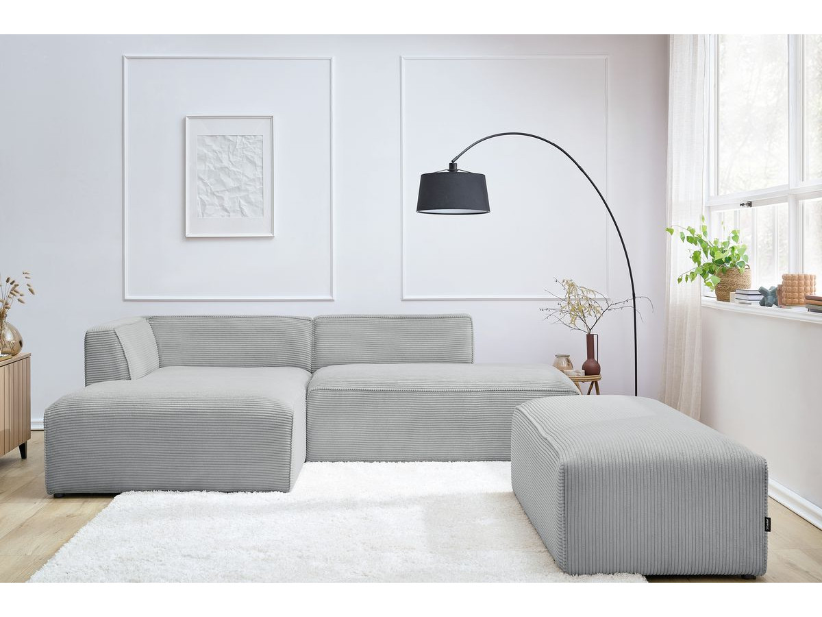 Canapé d'angle fixe modulable MEGEVE tissu velours côtelé avec pouf