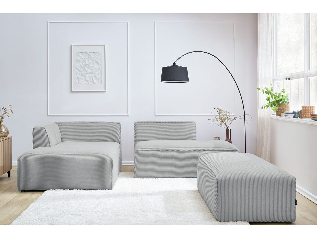 Canapé d'angle fixe modulable MEGEVE tissu velours côtelé avec pouf