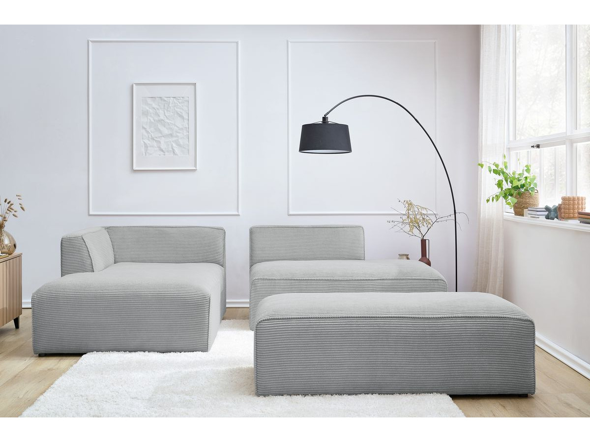 Canapé d'angle fixe modulable MEGEVE tissu velours côtelé avec pouf