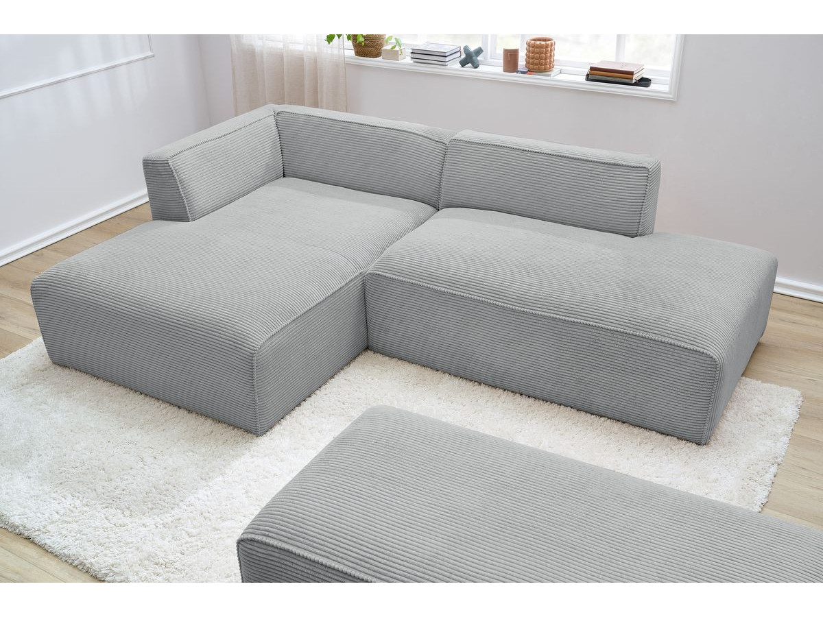 Canapé d'angle fixe modulable MEGEVE tissu velours côtelé avec pouf