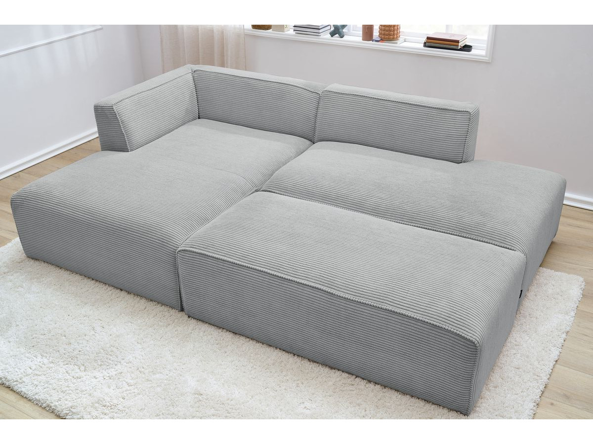Canapé d'angle fixe modulable MEGEVE tissu velours côtelé avec pouf