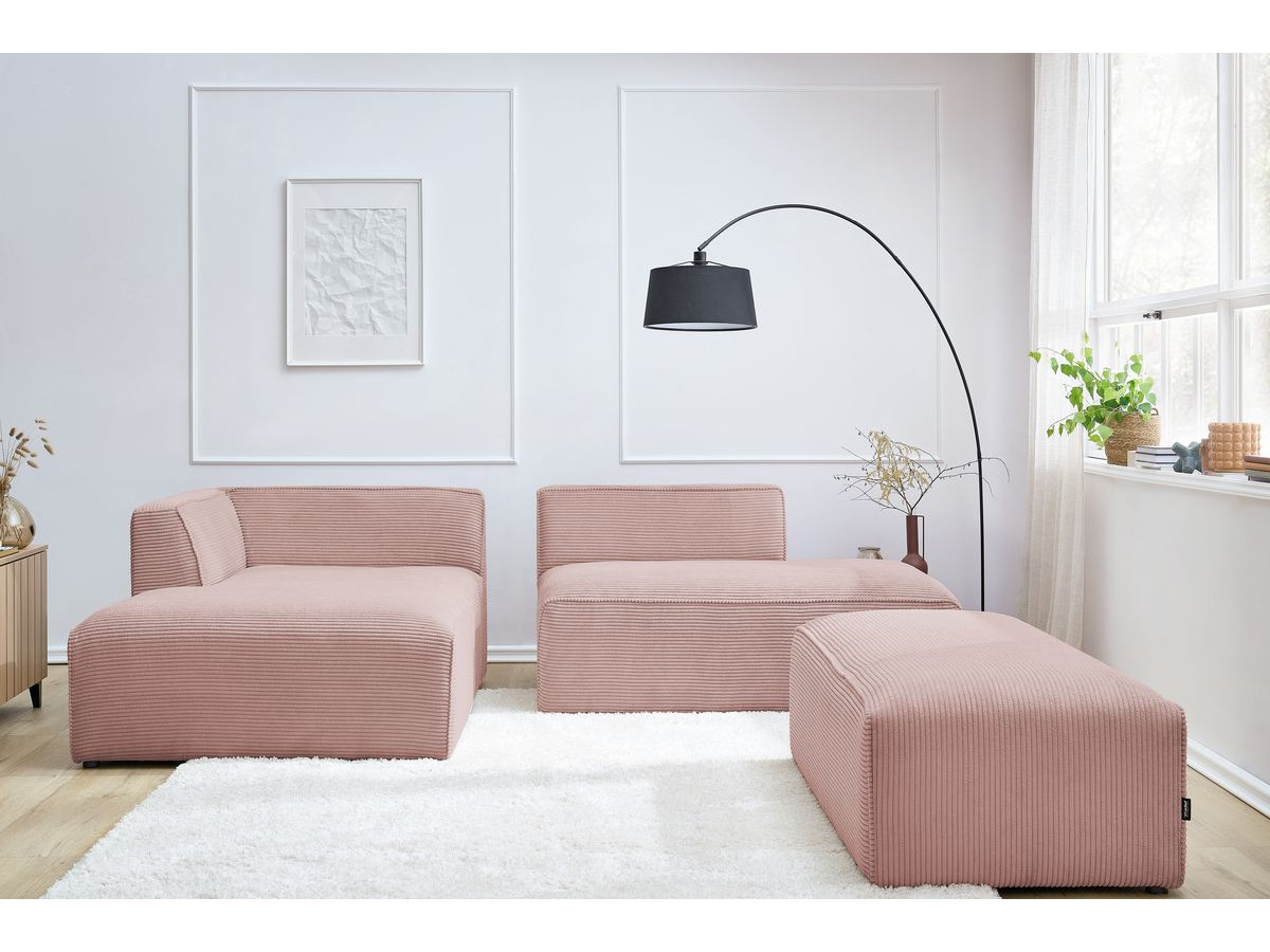 Canapé d'angle fixe modulable MEGEVE tissu velours côtelé avec pouf