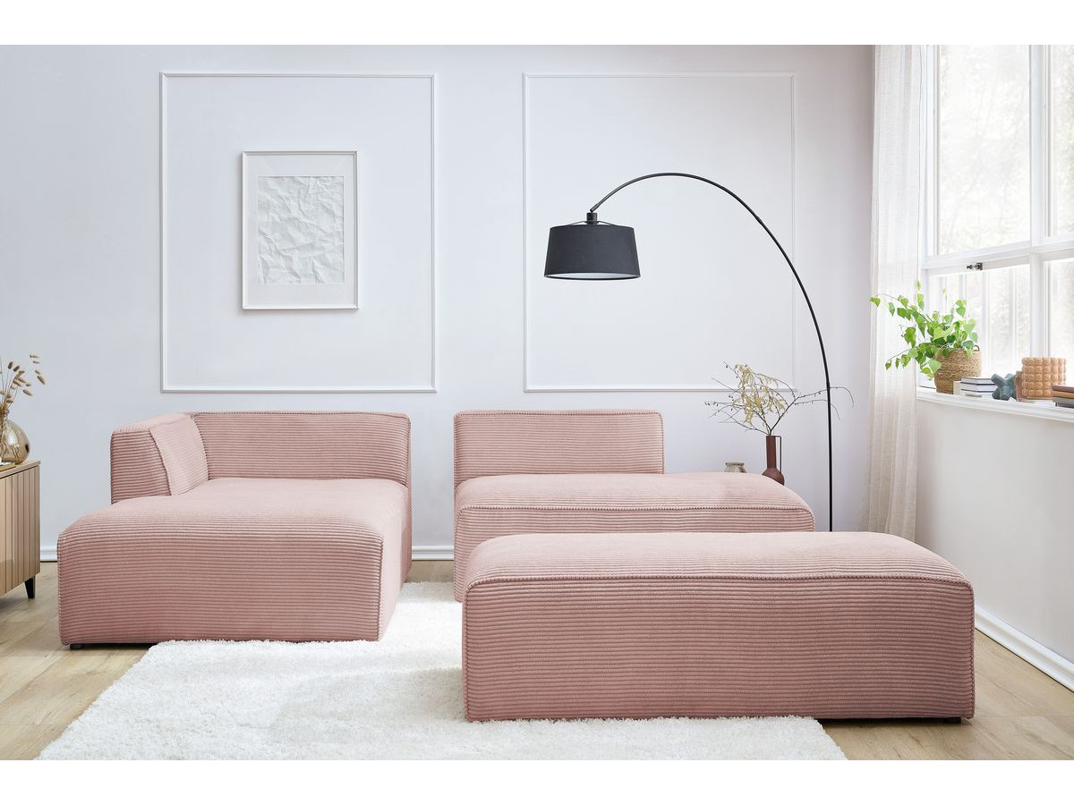 Canapé d'angle fixe modulable MEGEVE tissu velours côtelé avec pouf