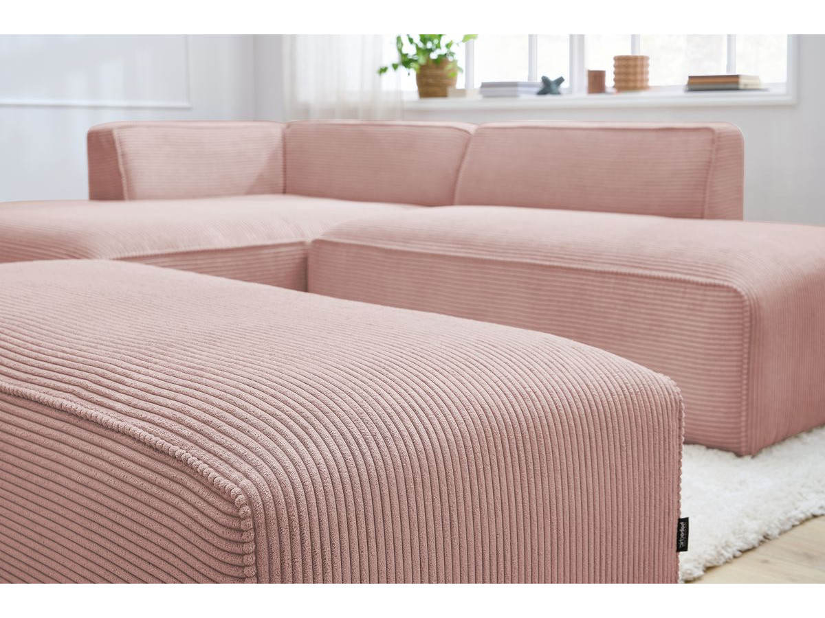 Canapé d'angle fixe modulable MEGEVE tissu velours côtelé avec pouf