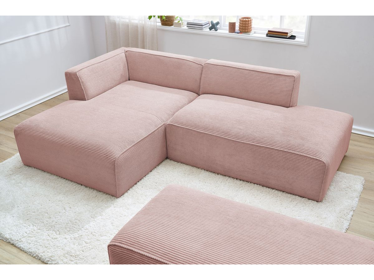 Canapé d'angle fixe modulable MEGEVE tissu velours côtelé avec pouf