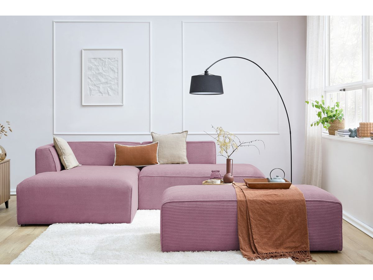 MEGEVE vaste modulaire hoekbank in corduroy stof met voetenbank