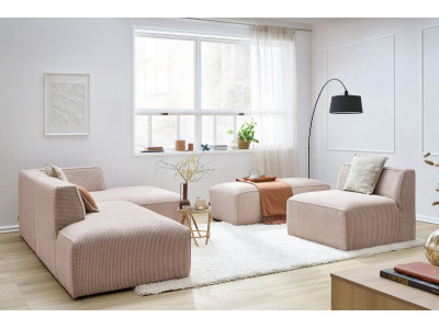 Canapé d'angle fixe modulable MEGEVE tissu velours côtelé avec 1 chauffeuse et 1 pouf