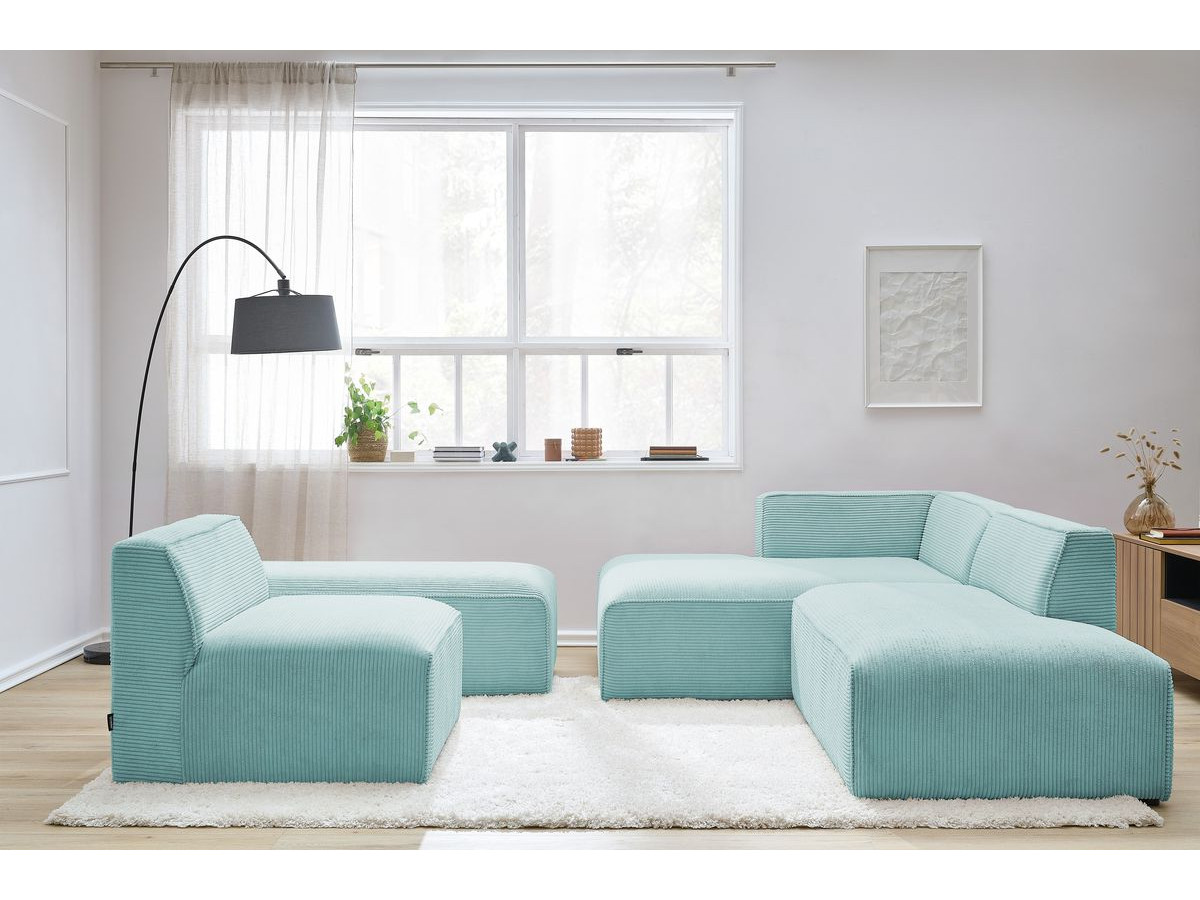 Canapé d'angle fixe modulable MEGEVE tissu velours côtelé avec 1 chauffeuse et 1 pouf