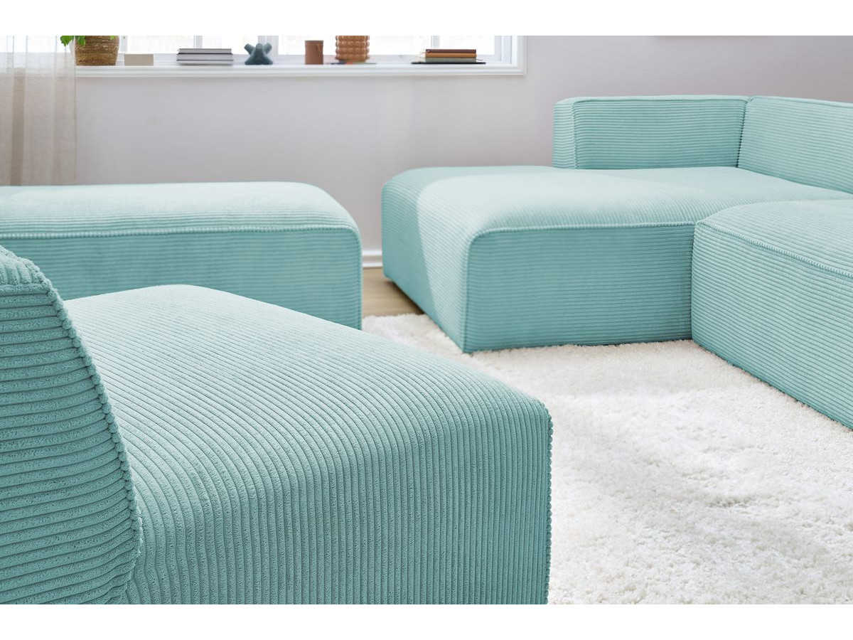 Canapé d'angle fixe modulable MEGEVE tissu velours côtelé avec 1 chauffeuse et 1 pouf