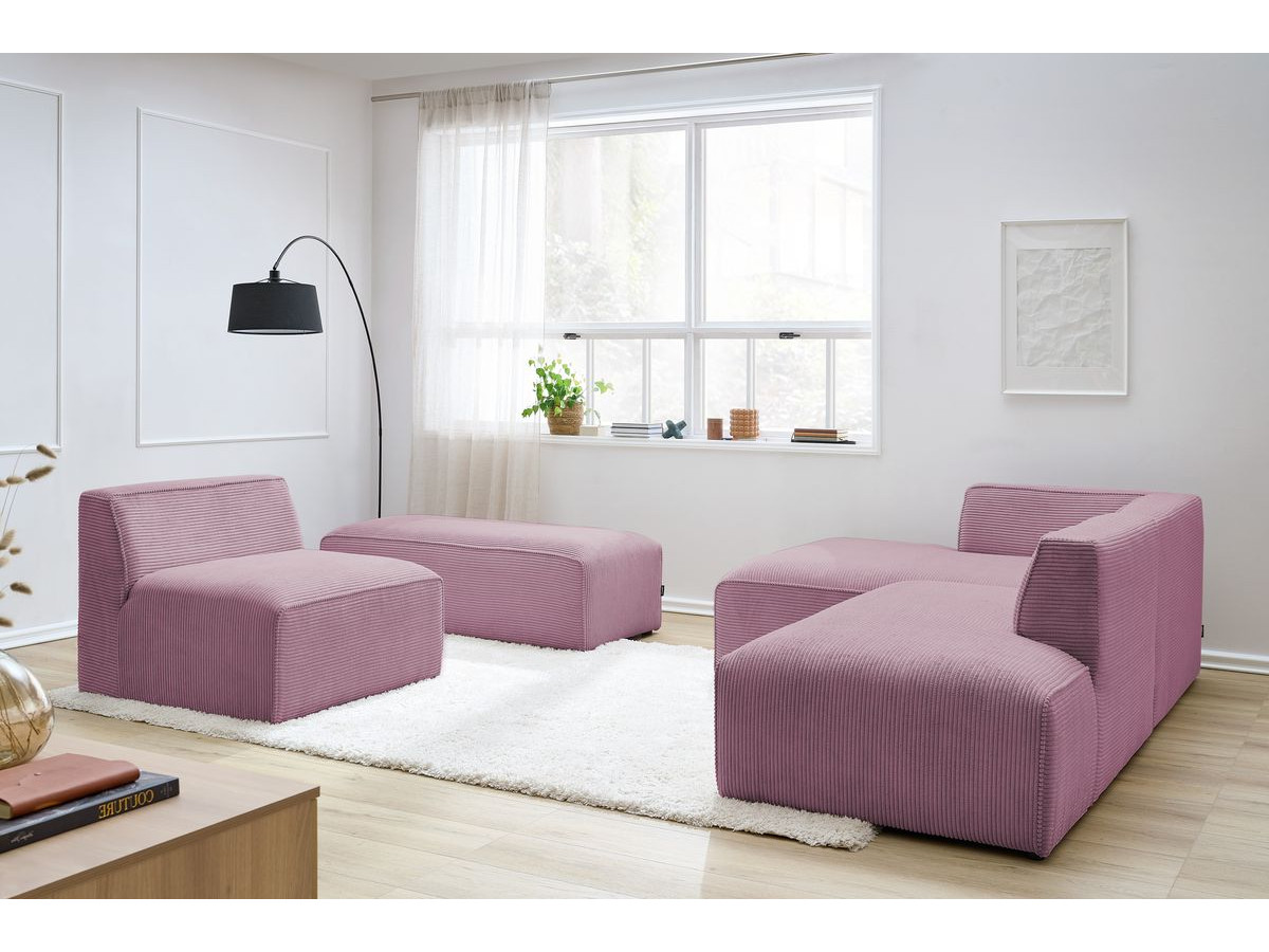 MEGEVE vaste modulaire hoekbank in corduroy stof met 1 fauteuil en 1 poef