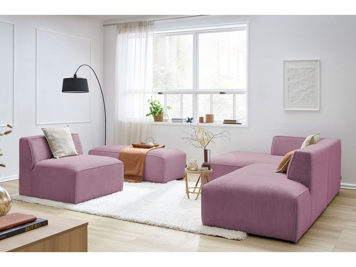 MEGEVE vaste modulaire hoekbank in corduroy stof met 1 fauteuil en 1 poef