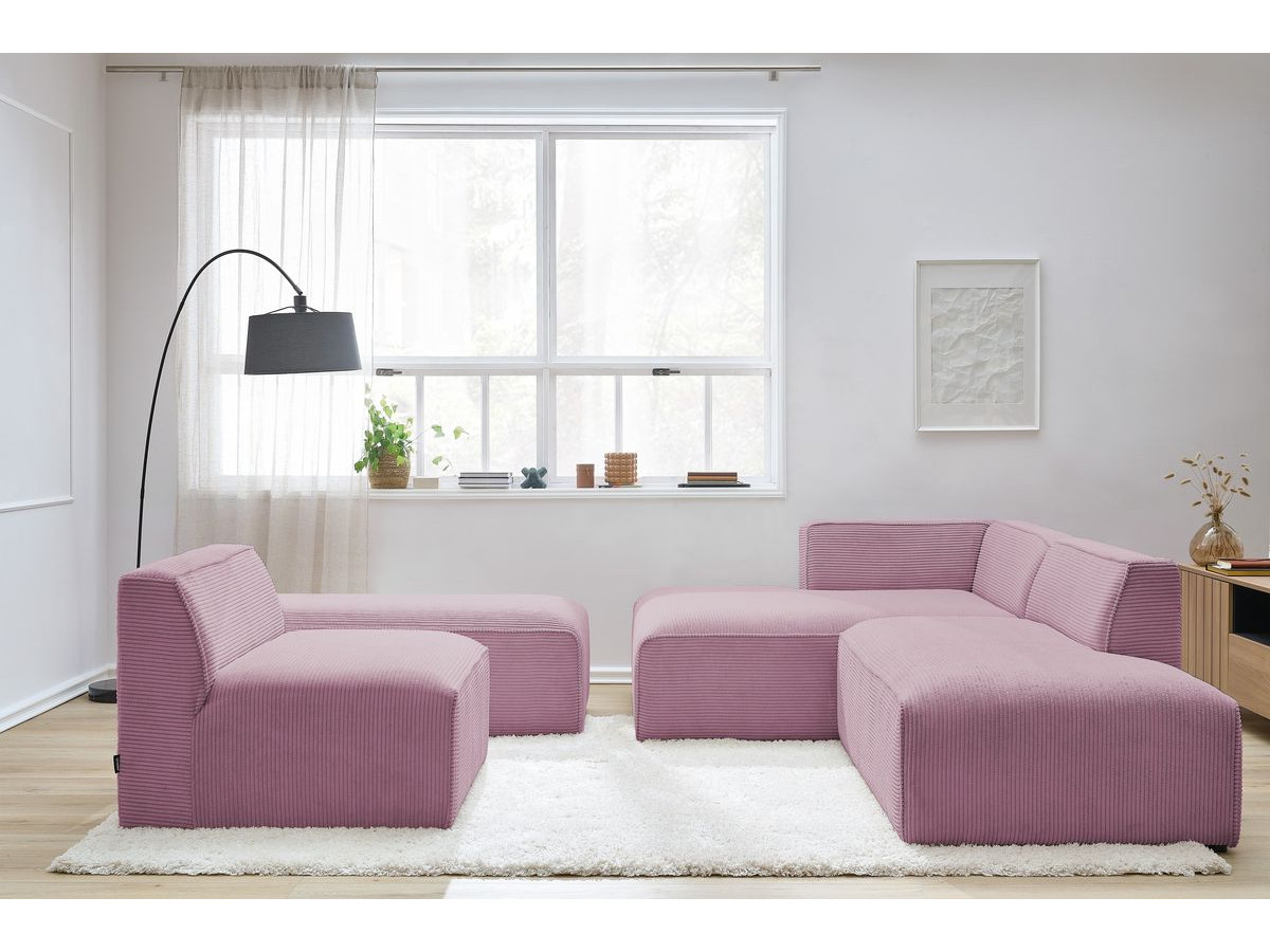 MEGEVE vaste modulaire hoekbank in corduroy stof met 1 fauteuil en 1 poef