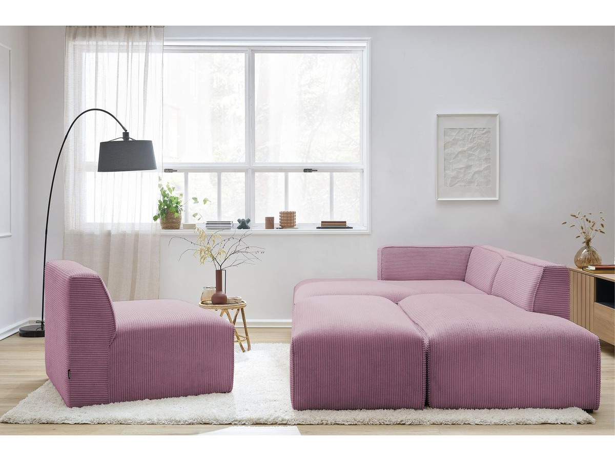MEGEVE vaste modulaire hoekbank in corduroy stof met 1 fauteuil en 1 poef