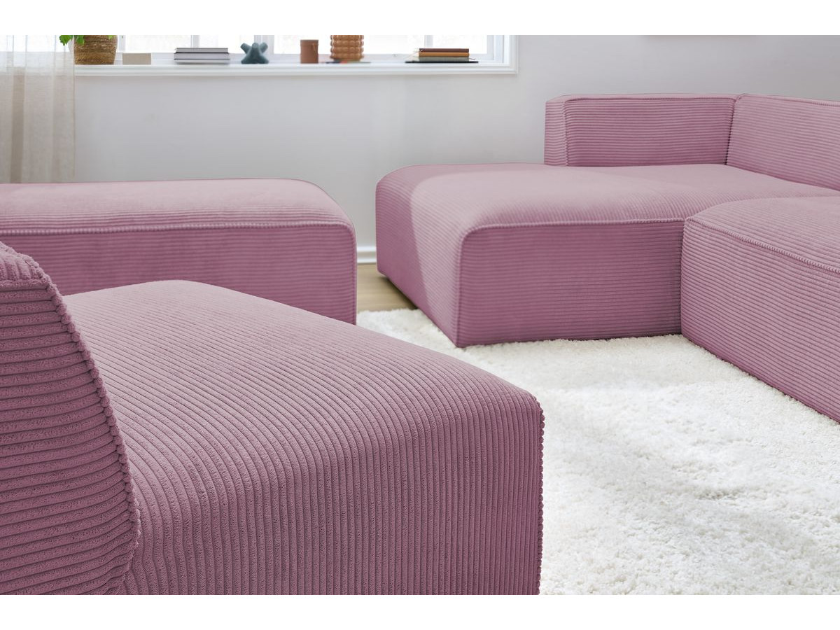 MEGEVE vaste modulaire hoekbank in corduroy stof met 1 fauteuil en 1 poef