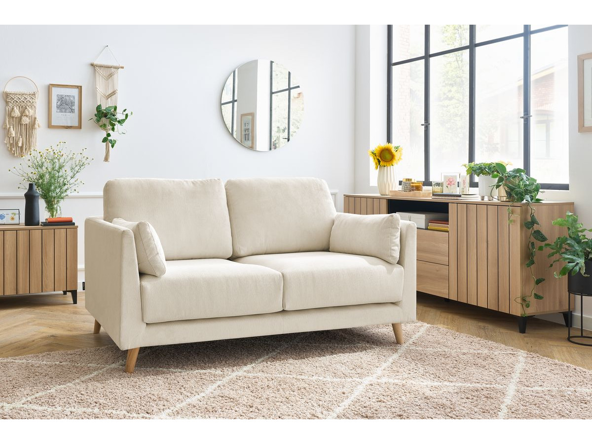 Canapé droit fixe 2 places MONTMARTRE Tissu velours côtelé