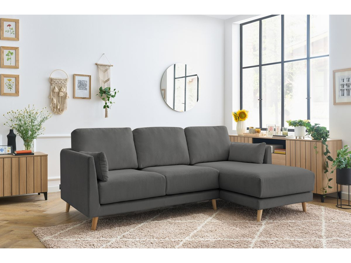 Canapé d'angle fixe grand confort MONTMARTRE Tissu velours côtelé