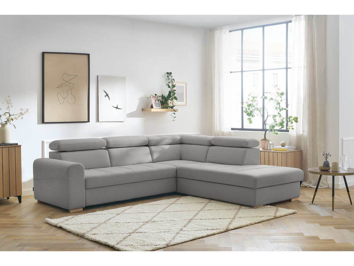canapé d'angle convertible coffre armand kolorowy gris clair