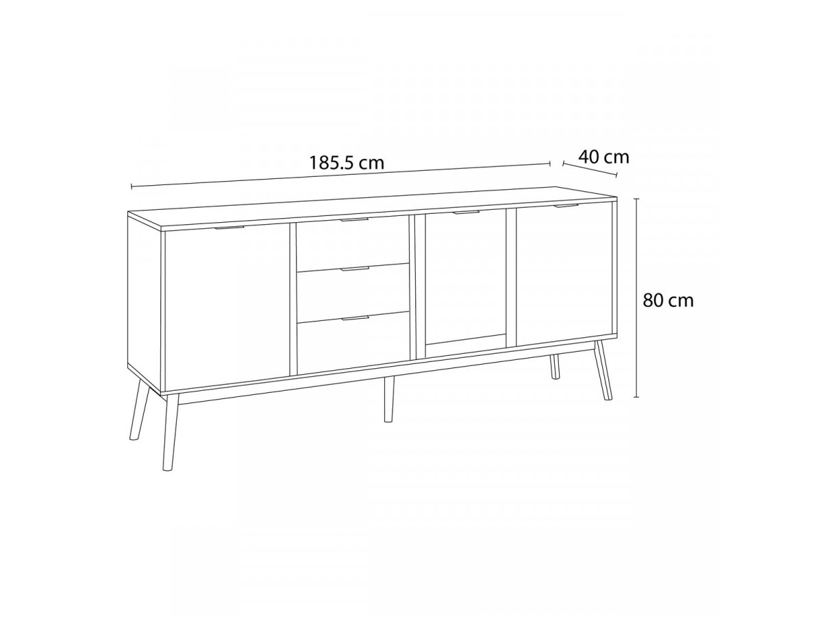 Dressoir 3 deuren 186 cm ALBI in massief hout en rotan