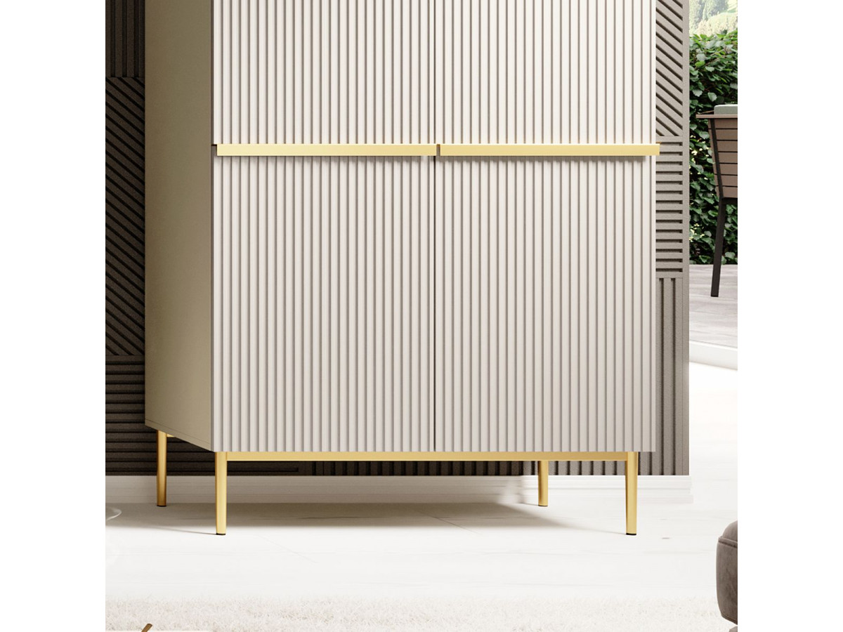 Buffet haut 2 portes 100 cm KASHA Pieds or beige — vue 4