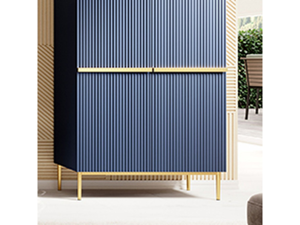 Buffet haut 2 portes 100 cm KASHA Pieds or bleu foncé — vue 4