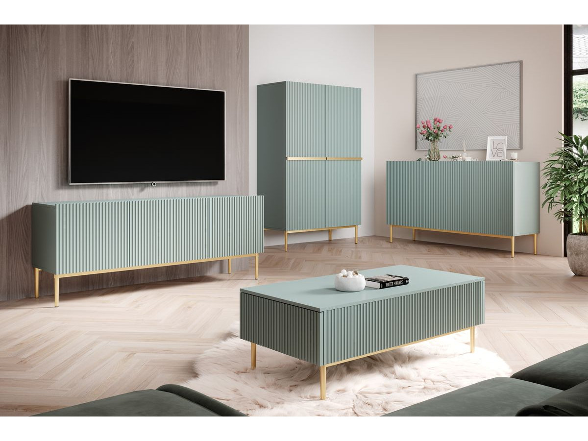 Buffet haut 2 portes 100 cm KASHA Pieds or bleu clair