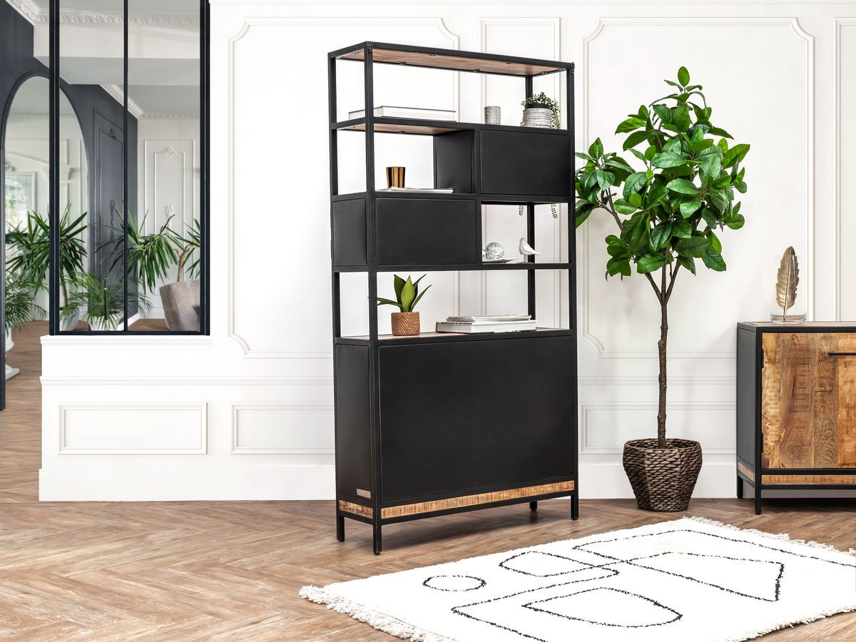 Boekenkast BEAUBOURG, 190 cm hoog, massief mangohout