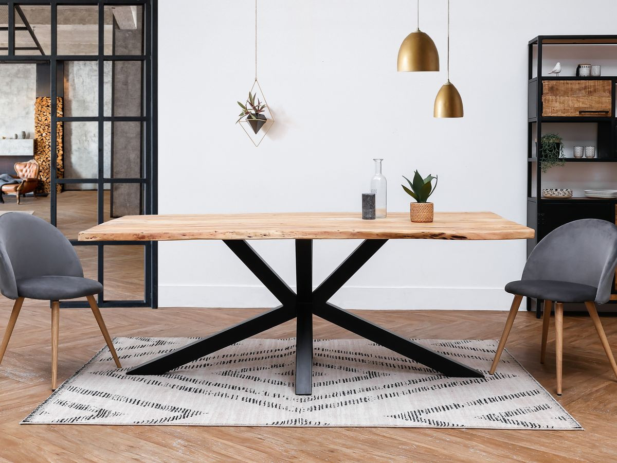 Table à manger TWIST Bois d'acacia massif et pieds en métal noir| BOBOCHIC ®