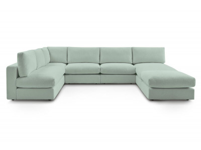 Canapé d'angle fixe 100% modulable PARIS tissu bouclette 3 chauffeuses, 1 méridienne, 1 angle, 1 pouf