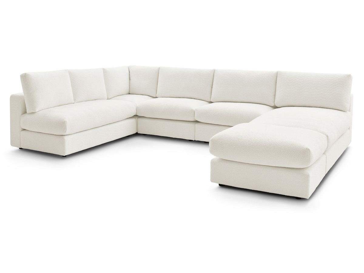 Canapé d'angle fixe 100% modulable PARIS tissu bouclette 3 chauffeuses, 1 méridienne, 1 angle, 1 pouf