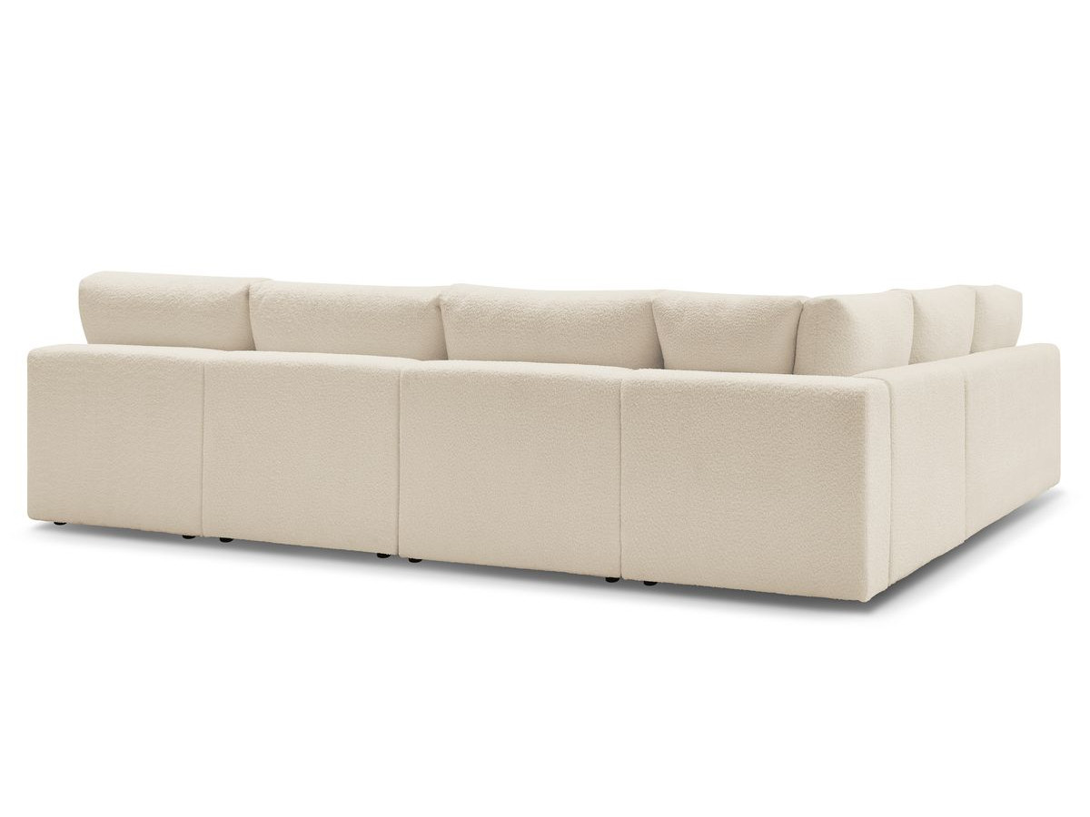 Canapé d'angle fixe 100% modulable PARIS tissu bouclette 3 chauffeuses, 1 méridienne, 1 angle, 1 pouf
