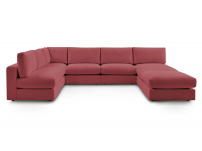 Canapé d'angle fixe 100% modulable PARIS tissu bouclette 3 chauffeuses, 1 méridienne, 1 angle, 1 pouf