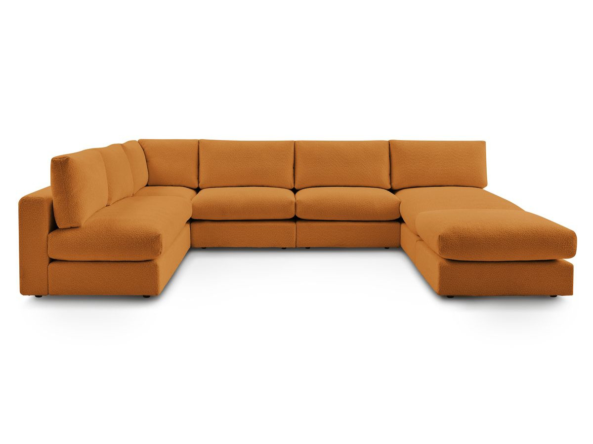 Canapé d'angle fixe 100% modulable PARIS tissu bouclette 3 chauffeuses, 1 méridienne, 1 angle, 1 pouf