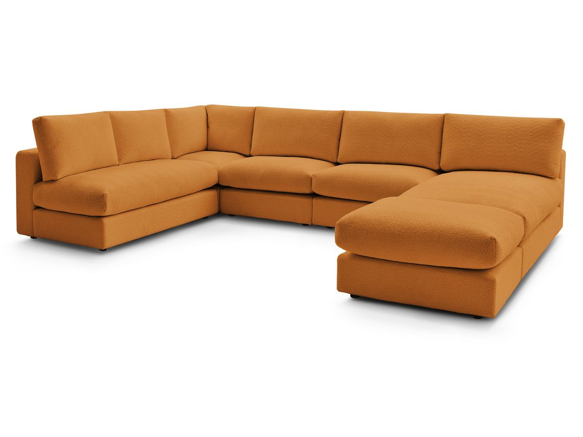Canapé d'angle fixe 100% modulable PARIS tissu bouclette 3 chauffeuses, 1 méridienne, 1 angle, 1 pouf