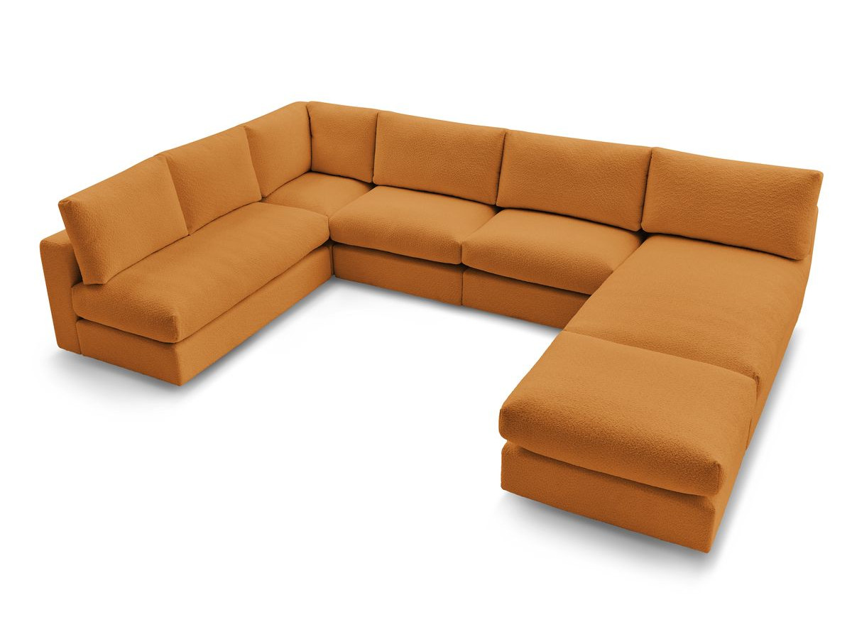 Canapé d'angle fixe 100% modulable PARIS tissu bouclette 3 chauffeuses, 1 méridienne, 1 angle, 1 pouf