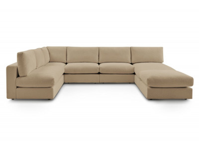 Canapé d'angle fixe 100% modulable PARIS tissu bouclette 3 chauffeuses, 1 méridienne, 1 angle, 1 pouf