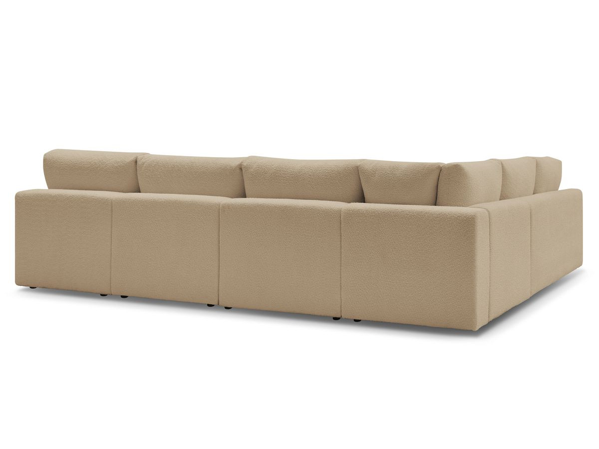 Canapé d'angle fixe 100% modulable PARIS tissu bouclette 3 chauffeuses, 1 méridienne, 1 angle, 1 pouf