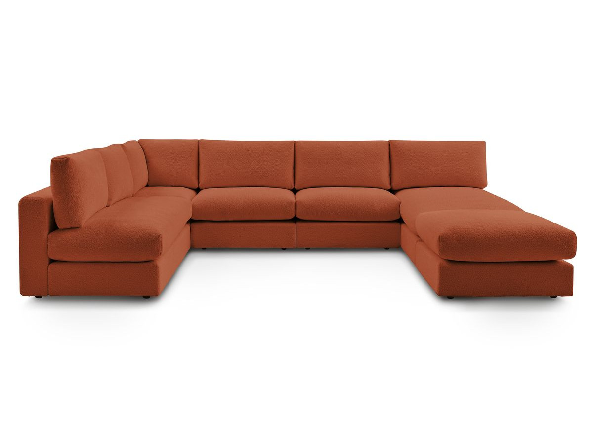 Canapé d'angle fixe 100% modulable PARIS tissu bouclette 3 chauffeuses, 1 méridienne, 1 angle, 1 pouf